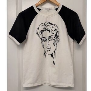 Patrick Church Face Art Ringer T Shirt Black White Heavy Cotton 25 Men's L